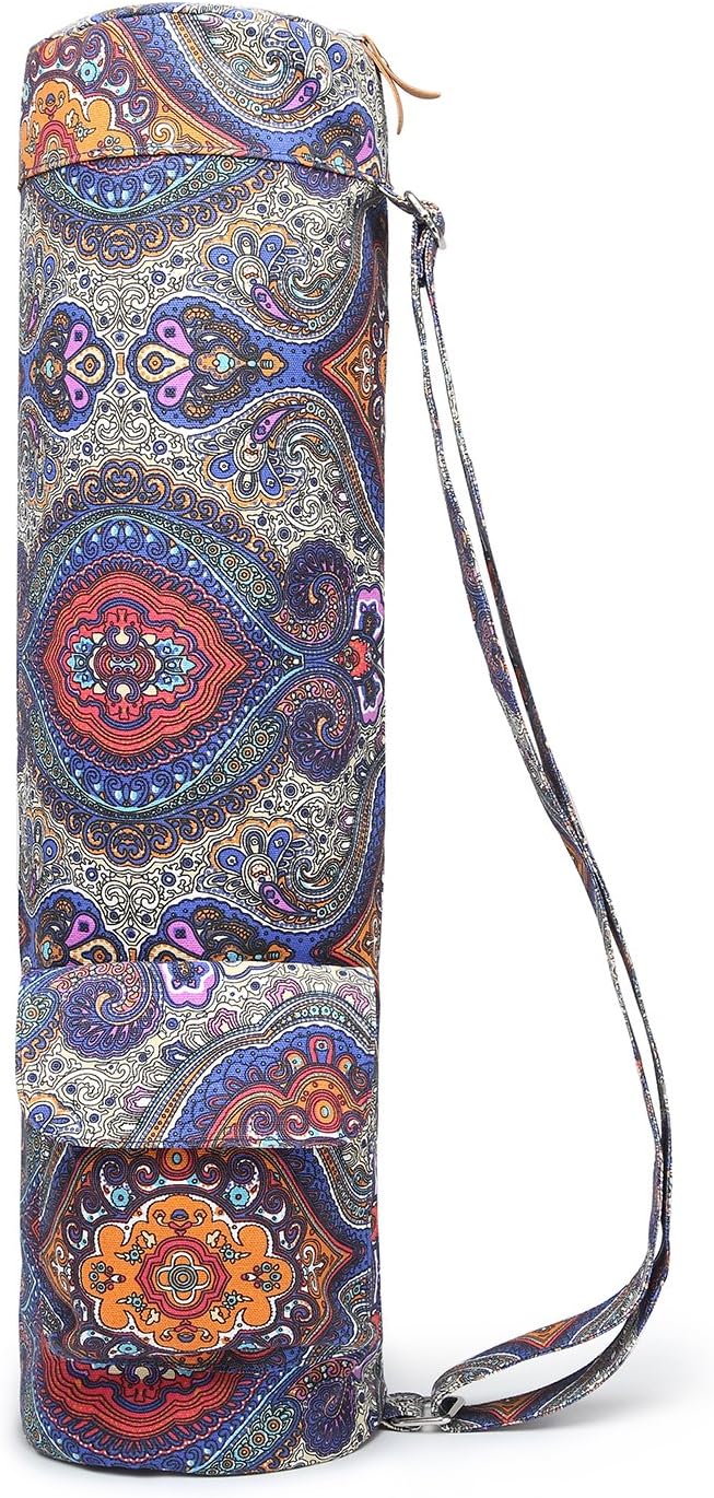 ELENTURE Canvas Yoga Mat Bag with Adjustable Strap & Pockets, Full-Zip Travel Gym Tote for Women & Men, Fits 1/4" & 1/3" Thick Mats, Lightweight Carrier for Yoga, Workout, Outdoor Use