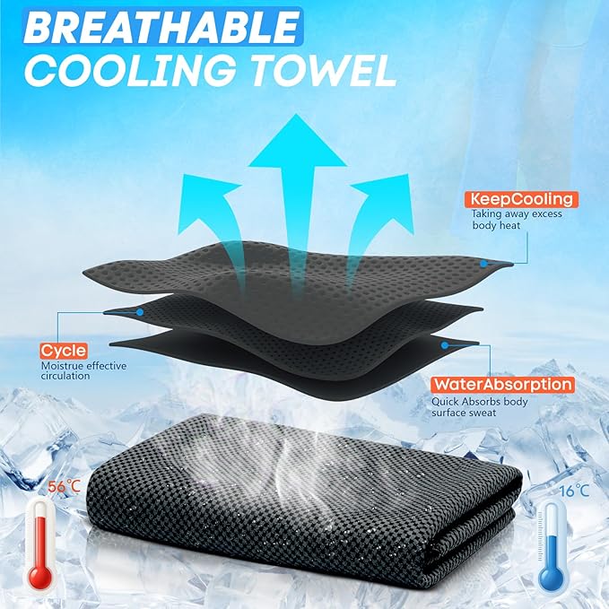 UZIPIN 4 Pack Cooling Towels (40"x 12"), Soft Breathable Gym Towels, Outdoors Ice Towel for Neck and Face, Camp Essentials Microfiber Sweat Towels for Gym, Run, Yoga, Workout, Travel, Climb