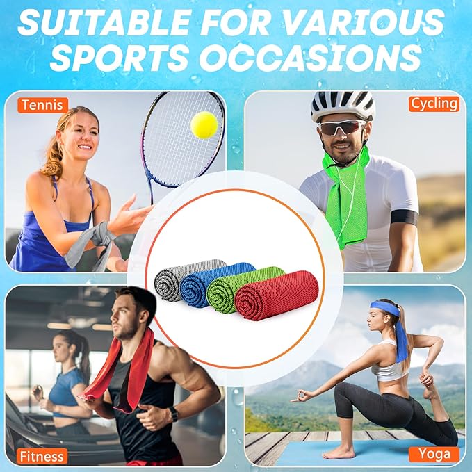UZIPIN 4 Pack Cooling Towels (40"x 12"), Soft Breathable Gym Towels, Outdoors Ice Towel for Neck and Face, Camp Essentials Microfiber Sweat Towels for Gym, Run, Yoga, Workout, Travel, Climb