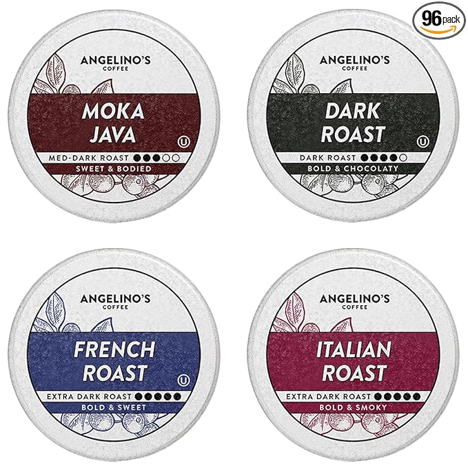 Angelino's Coffee, 96 Count, Compatible with Keurig 2.0 K-Cup Brewers (Dark Roast Variety, 96 Count)
