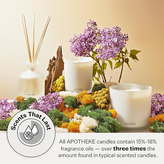 Apotheke Signature Scented Candles for Home, Hinoki Lavender - 10.5 oz - Soy Wax, Non Toxic, Large Jar White - Luxury Candle Gifts for Women & Men - Hinoki Cypress, Lavender, and Lotus Flower