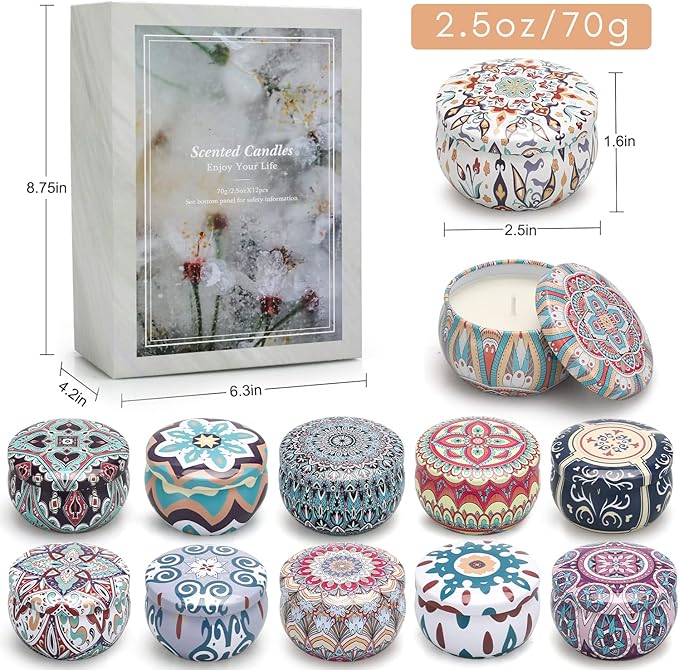Scented Candles Gift Set, 12 Pack Candles for Home Scented Long Lasting Soy Wax Aromatherapy Candles, Candle Gifts for Women, Birthday Valentine's Day Present