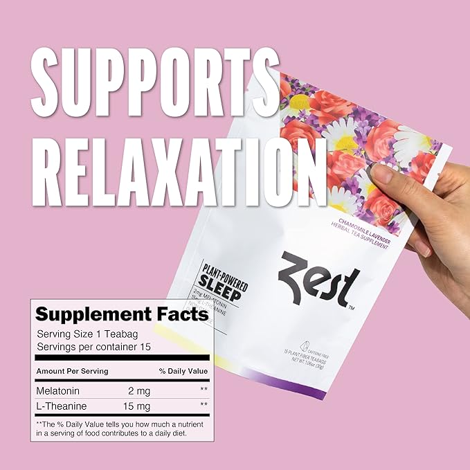 Zest Sleep Tea - 2mg Melatonin Tea for Sleep - Chamomile Lavender Herbal Blend - 15Ct Pack - Calming & Relaxing Ingredients for a Perfectly Sleepy Bedtime