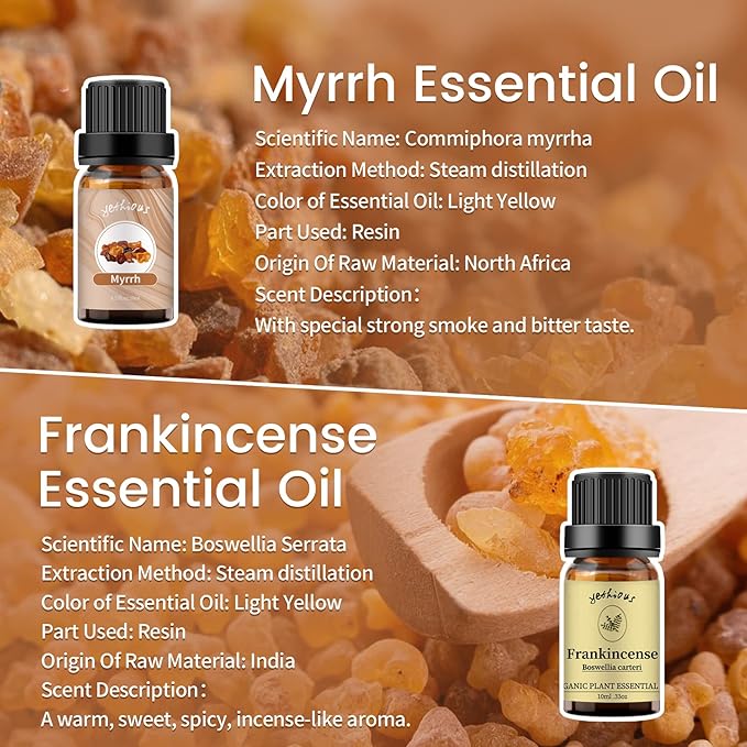 yethious Frankincense and Myrrh Oil Frankincense Essential Oil Myrrh Oils for Diffuser & Aromatherapy, Candle, Soap Candle Making - 2PCS 10ML