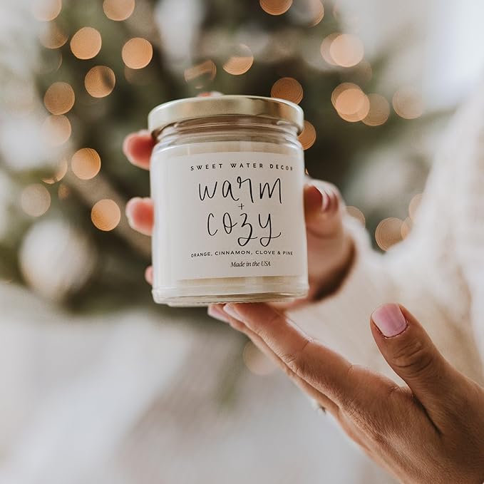 Sweet Water Decor Warm and Cozy Candle - Pine Cinnamon & Fir Winter Scented Soy Candles for Home | 9oz Clear Jar, 40 Hour Burn Time, Made in The USA