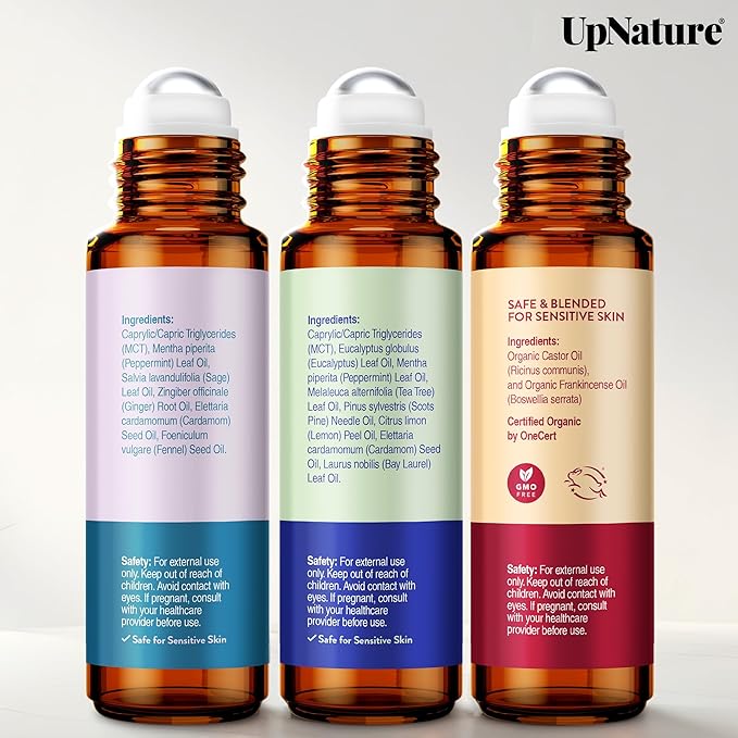 UpNature Self Care Stocking Stuffers for Women Essential Oils Roll On Set - Breathe, Beauty & Calm Oil Roller for Aromatherapy and Relaxation Stress Relief Gifts for Women
