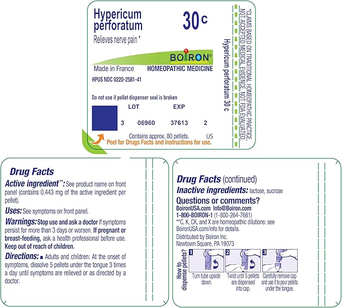 Boiron Hypericum Perforatum 30C Homeopathic Medicine for Nerve Pain - 80 Pellets