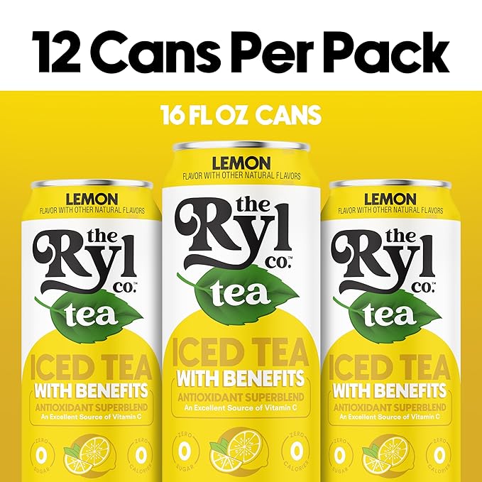 Ryl Iced Tea, Lemon, Antioxidant Superblend, Zero Sugar, Low Carb, Zero Calorie Iced Tea, 16.0 Fl Oz (12-Pack)