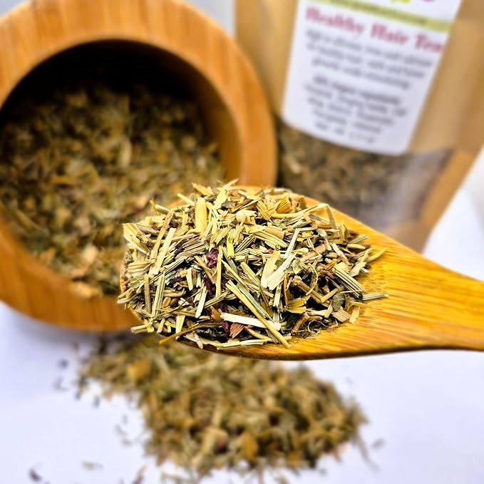 HEALTHY HAIR TEA — An Organic mineral-rich Herbal Blend to build Strong, Healthy Hair and avoid hair thining Formulated by Master Herbalist Khabir - Non-GMO, No Additives