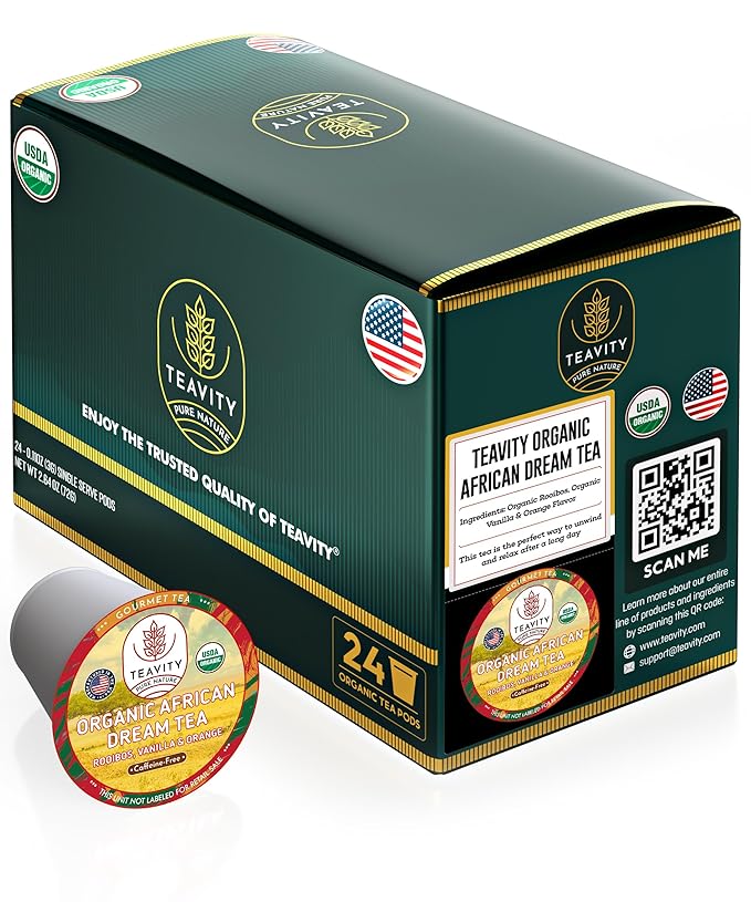 Organic Rooibos Tea Pods with Vanilla & Orange - Naturally Decaf Tea - African Dream by Teavity (24 Tea Pods)