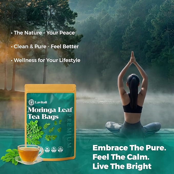 Lavitali, Moringa Leaves Tea Bags | 60 bags, 100% Pure Herbal Tea | Caffeine-Free, Eco-Friendly Filter Bags | Daily Natural Botanical, Hot or Iced Herbal Infusion