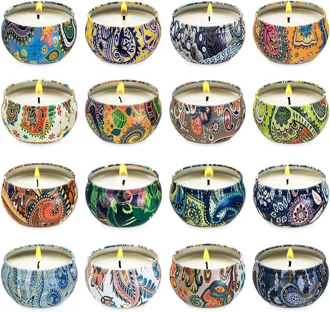 16 Scented Candles Gift,Natural Soy Wax Aromatherapy Candles,Small Portable Tin Candles Set for Mom,Women,Teachers, Colleagues and Friends,2.5 OZ.