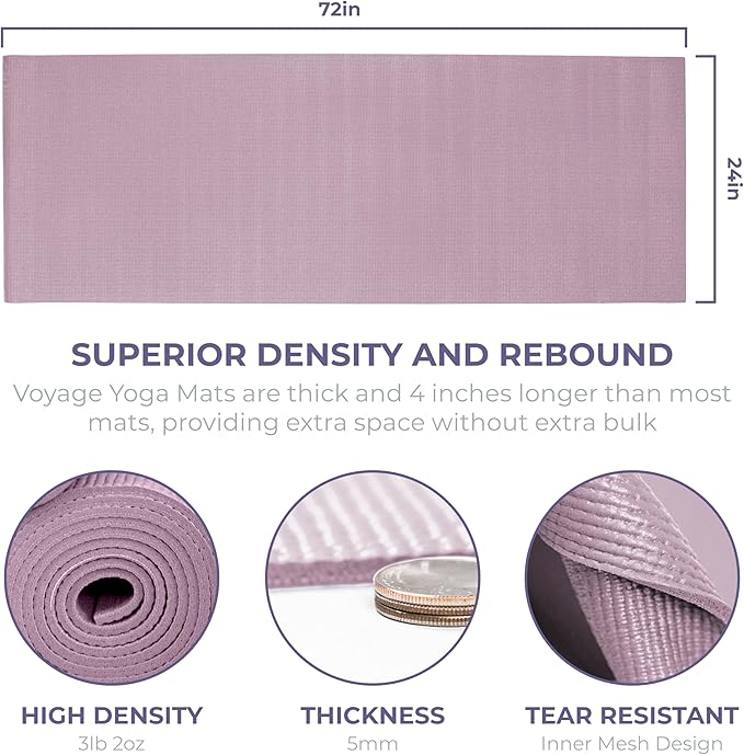 Sunshine Yoga Voyage Yoga Mat, 6 Pack, 72" x 24" Professional Studio and Gym Bulk Yoga Mats, 5mm Thick, Durable, Anti-Tear, Non Slip Fitness and Exercise Mats