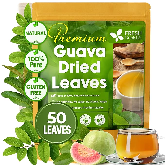 FreshDrinkUS, Premium 50+ Natural Guava Leaves, Whole Dried Leaves, 100% Pure, Natural Guava Loose Leaf Herbal Tea, Non GMO, No Additives, No Caffeine, Vegan