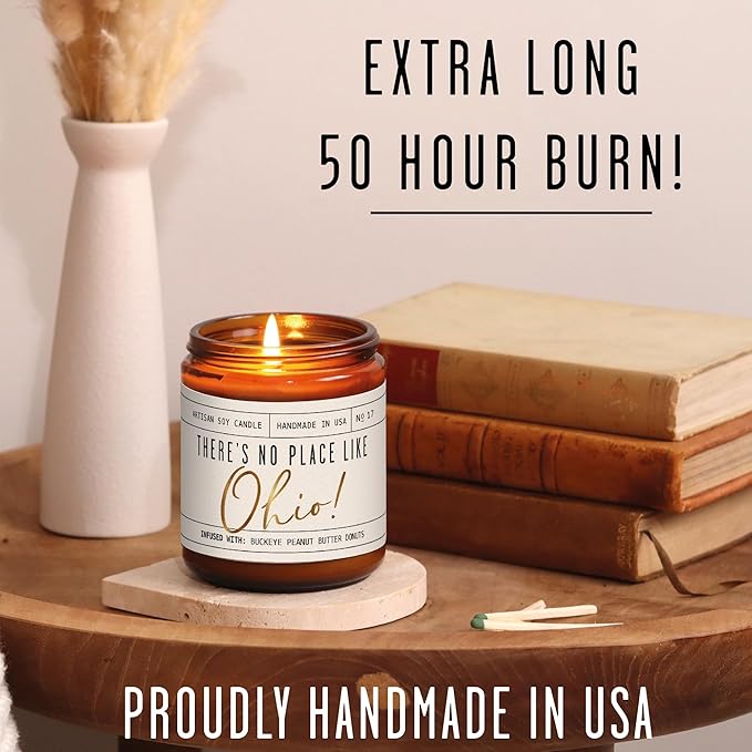 Ohio Gifts, Ohio Decor for Home - 'There's No Place Like Ohio Candle, w/Buckeye Peanut Butter Donuts I Ohio Souvenirs I Ohio State Gifts I 9oz Jar, 50Hr Burn, USA Made