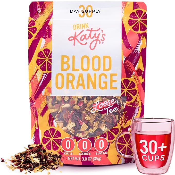 Katy's Blood Orange Loose Leaf Tea | Fruity & Citrusy Herbal Tea | Orange Peel & Hibiscus | Caffeine-Free & Hydrating Fruit Tea | 30+ Cups | Hot or Iced | Antioxidant-Rich | Woman-Owned | 3oz Pouch