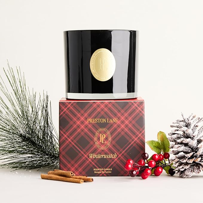Preston Lane Luxury 3-Wick Scented Candle, Winterwatch, 24 oz Hand-Poured in USA | Long Burn Time (40–50 Hrs), Vegan Soy Wax Blend, Decorative Ceramic Vessel, Fine Italian Fragrance
