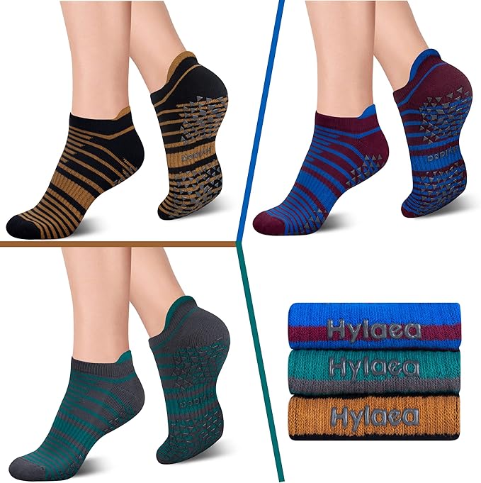 Hylaea Unisex Non Slip Socks with Grip for Yoga, Hospital, Pilates, Barre | Ankle, Cushioned
