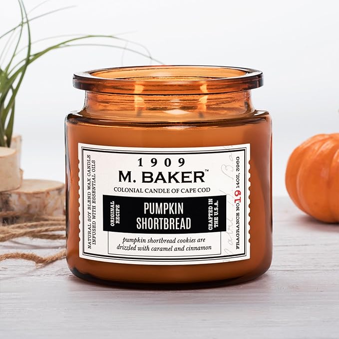 Colonial Candle Pumpkin Shortbread Scented Jar Candle | 2-Wick Natural Soy Blend Wax Candle for Home | Relaxing Aromatherapy Candle Infused with Essential Oils | M. Baker Apothecary Glass Jar Candle