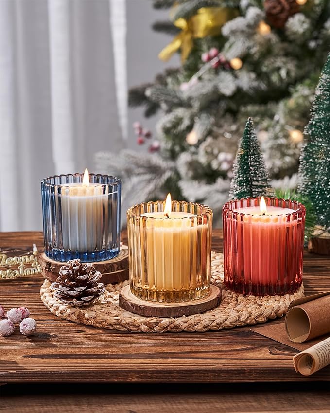 M&SENSE Blue Soy Candles for Home Scented, Cider Amber Christmas Candles Non Toxic, 9.2oz Natural Organic Clean Burning Up to 60 Hours, Christmas Home Decor Gifts for Men