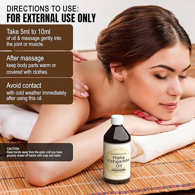 HerbsForever Maha Vishgarbha Oil Authentic Ayurvedic Massage Oil Supports Blood Circulation Improves Joint and Ligament Health Cold Pressed Premium Oil Non GMO, 7.1 fl oz