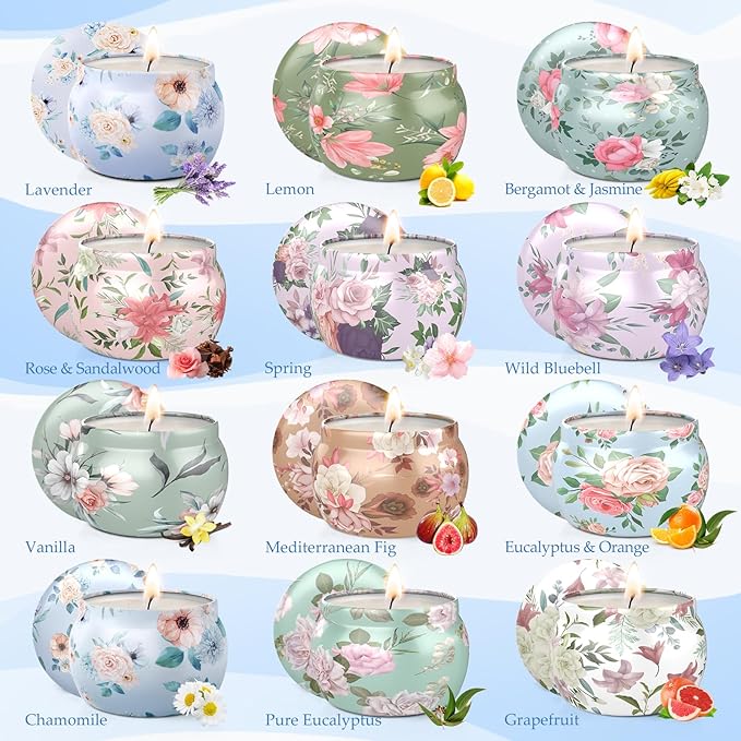 BlissfulOasis Scented Candles Set, 30 oz 12 Pack Candles for Home Scented, 180-240 Hours Candle Present Set for Women and Men, Soy Wax Candles for Holidays, Birthday, Valentine's Day, Mother's Day