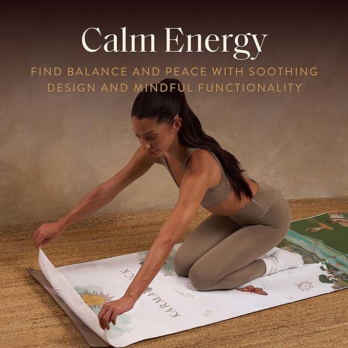 KARMA AND LUCK Serenity Flow Yoga Towel, Lightweight Terry Suede Mat Cover for Calm & Balance, Non-Slip, Quick-Dry Silicone Base, Ideal for Hot Yoga & Meditation, 26” x 72”