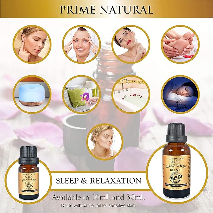 PRIME NATURAL Sleep & Relaxation Essential Oil Blend 30ml/1oz - by Prime Natural - Made in USA - Pure Undiluted Therapeutic Grade - Aromatherapy Scents & Diffuser - Grounding, Calming, Peace