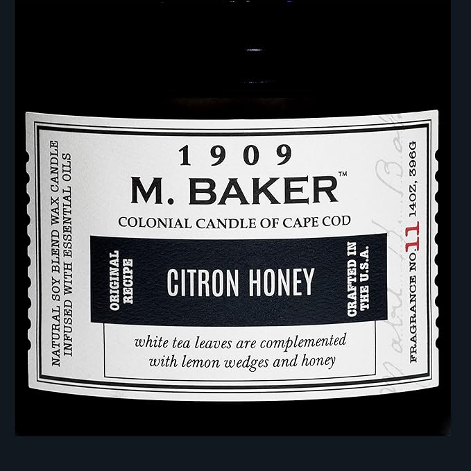 Colonial Candle Citron Honey Scented Jar Candle | 2-Wick Natural Soy Blend Wax Candle for Home | Relaxing Aromatherapy Candle Infused with Essential Oils | M. Baker Apothecary Glass Jar Candle