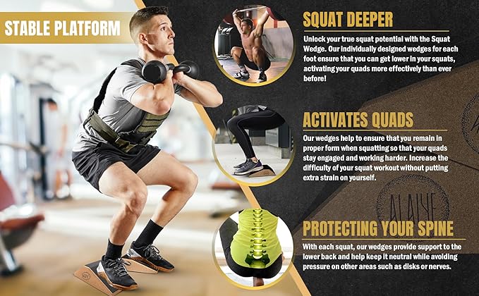 ALAIYE Squat Wedge Blocks (Set of 2) – Non-Slip Slant Boards for Lower Body Workouts, Ankle and Calf Stretching - Yoga Blocks, Designed to Elevate Heels and Squat Support - Includes Carry Bag