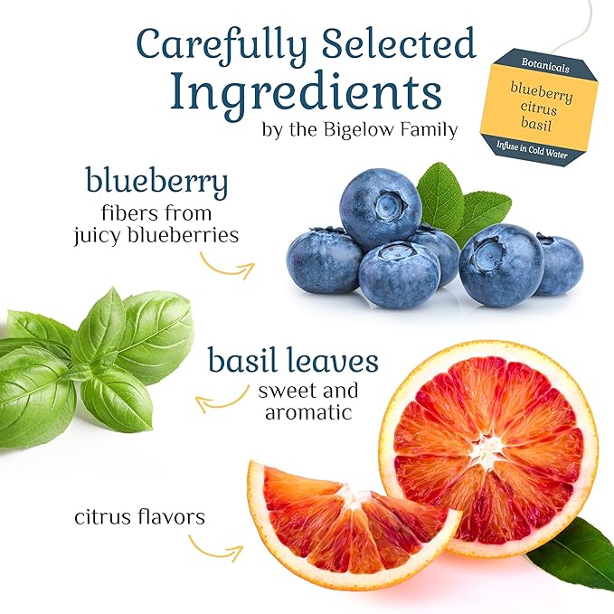 Bigelow Botanicals Cold Water Infusion Blueberry Citrus Basil Herbal Tea, Caffeine Free Tea with Blueberry Citrus Flavor, 18 Count Box (Pack of 6), 108 Total Tea Bags