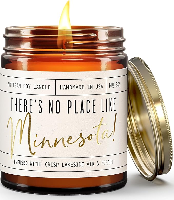Minnesota Gifts, Minnesota Decor for Home - 'There's No Place Like Minnesota Candle, w/Crisp Lakeside Air & Forest I Minnesota Souvenirs I Minnesota State Gifts I 9oz Jar, 50Hr Burn, USA Made