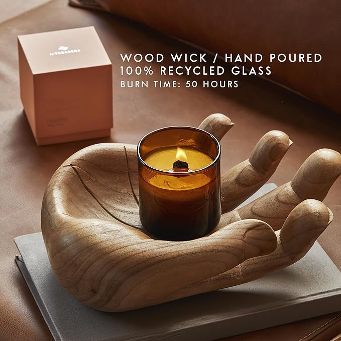 Candela Spicy Sandalwood Candles, Home Scented for Soothing Atmosphere, Handcrafted Scented Candle with Wood Wick & 100% Recycled Glass Jar - 9.5 oz
