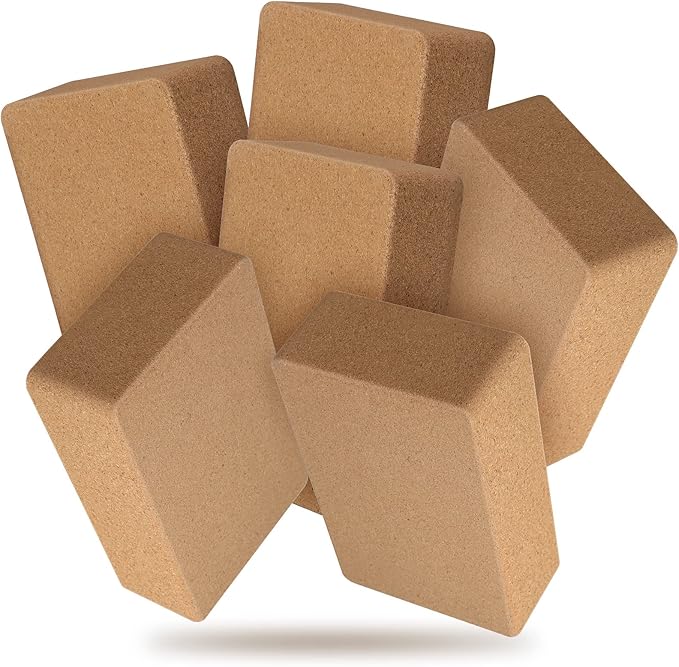 6 Pieces Cork Yoga Brick 9 x 6 x 3 Inches Non Slip Cork Yoga Block Gymnastic Yoga Cube Bricks Supportive Stretching Blocks for Exercise Pilates Workout Fitness Meditation Stability