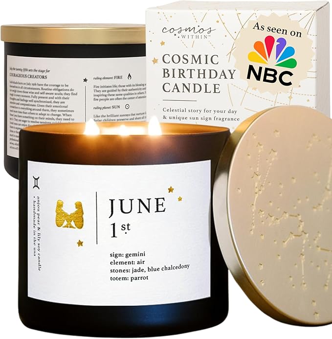 June 1st Personalized Zodiac Candle | Inspirational Astrology Reading and Daily Affirmation for Your Birthdate | Handmade Gemini Candles | Astrology Birthday Gifts for Women