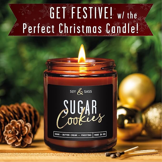 Sugar Cookie Candle, Cookie Candle – ‘Sugar Cookies’ Soy Candles, w/Sugar, Butter & Vanilla - Infused with Essential Oils I Christmas Candles I 9oz, 50 Hour Burn, Handmade in USA