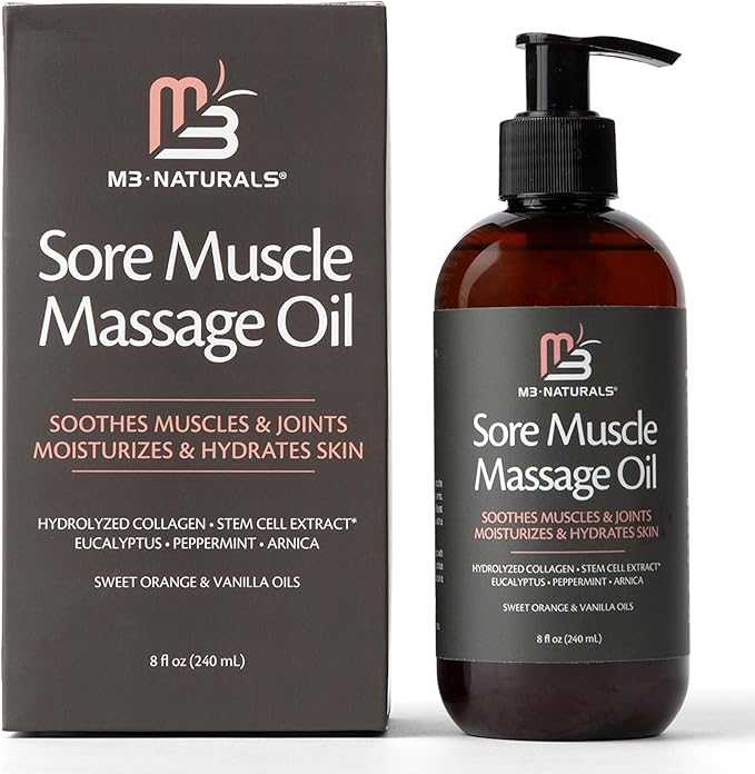 Arnica Sore Muscle Massage Oil with Collagen, Stem Cells, and Menthol, Anti-Cellulite Therapy for Full Body, Fast-Absorbing Multipurpose Treatment, 8 fl oz by M3 Naturals