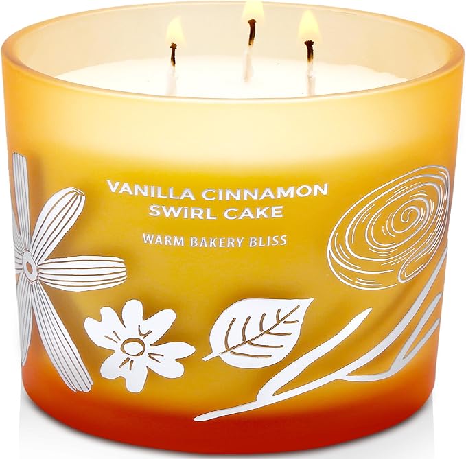 Vanilla Cinnamon Swirl Cake 3-Wick Soy Scented Candle, 14.5 oz Large | Cinnamon Roll & Vanilla Candle | Aromatherapy Gourmand Candle for Home | Winter Home Decor & Housewarming Gift