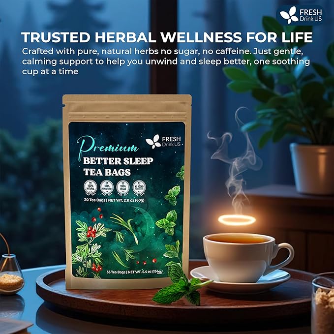 FreshDrinkUS, Premium 75 Tea Bags Better Sleep Herbal Tea | Special Herbal Sleep Tea, Caffeine-Free Loose Leaf Blend with Spearmint Leaves, Lemongrass Leaves, and Hawthorn Berry – Naturally Refreshing and Aromatic.
