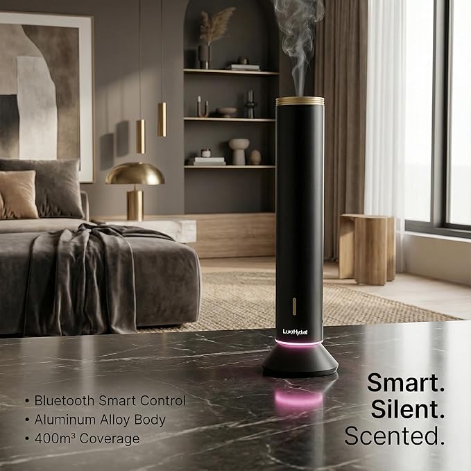 New Upgraded Waterless Scent Oil Nebulizer – Smart App & Remote Control, Covers Up to 4000 Sq Ft, Quiet Aroma Diffuser for Home, Hotel & Office, Up to 20H Runtime, 360° Light & Timer