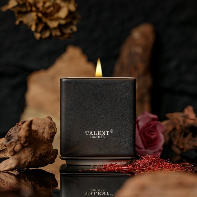 Candles for Home Scented, Modern Rustic Ceramic Candle Jar, Soy Candles Non Toxic in Elegant Ceramic Jar, Dark Leather & Oud