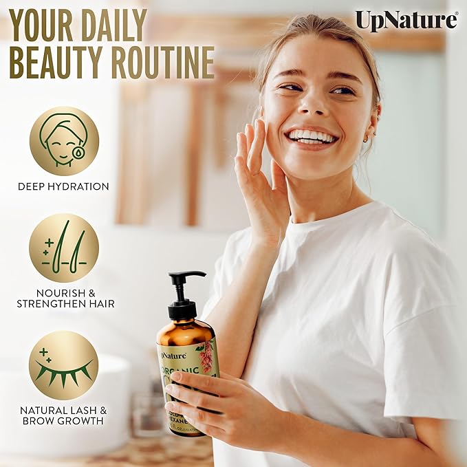 UpNature Castor Oil Organic - 100% Pure USDA Certified Organic Castor Oil for Face Hair Skin - 16oz Amber Glass Bottle, Hexane Free