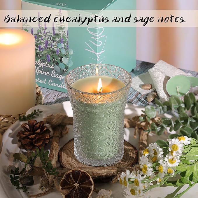 Eucalyptus & Alpine Sage Scented Candle, Galentines Valentines Mother's Day Soy Jar Candles Gift for Men Women,8 OZ Aromatherapy Candles for Home Decor