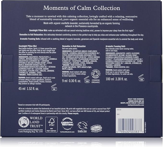 Neal's Yard Remedies Moments of Calm Collection, Gift Set for Relaxation & Self Care, Vegan & Cruelty-Free, Pack of 3