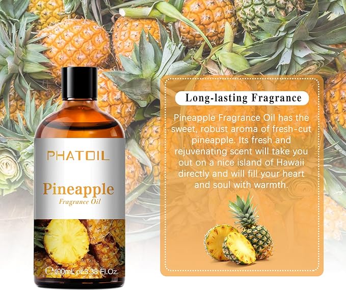 PHATOIL 3.38FL.OZ Pineapple Fragrance Oils for Aromatherapy, Essential Oils for Diffusers for Home, Perfect for Diffuser, Yoga, Skin Care, DIY Candle and Soap Making - 100ml