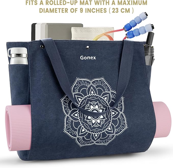 Gonex Yoga Mat Bag, Yoga Gym Bag Tote Bag with Multi Pockets For Women Men, Canvas Yoga Mat Carrier Take in Out Mat Easily For Pilates Travel Workout Office