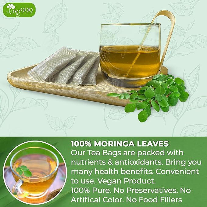 TOG999, Premium 120 Moringa Leaf Tea Bags, 100% Natural & Pure. Loose Leaf Moringa Herbal Tea. No Sugar, No Caffeine, No Gluten, Vegan.