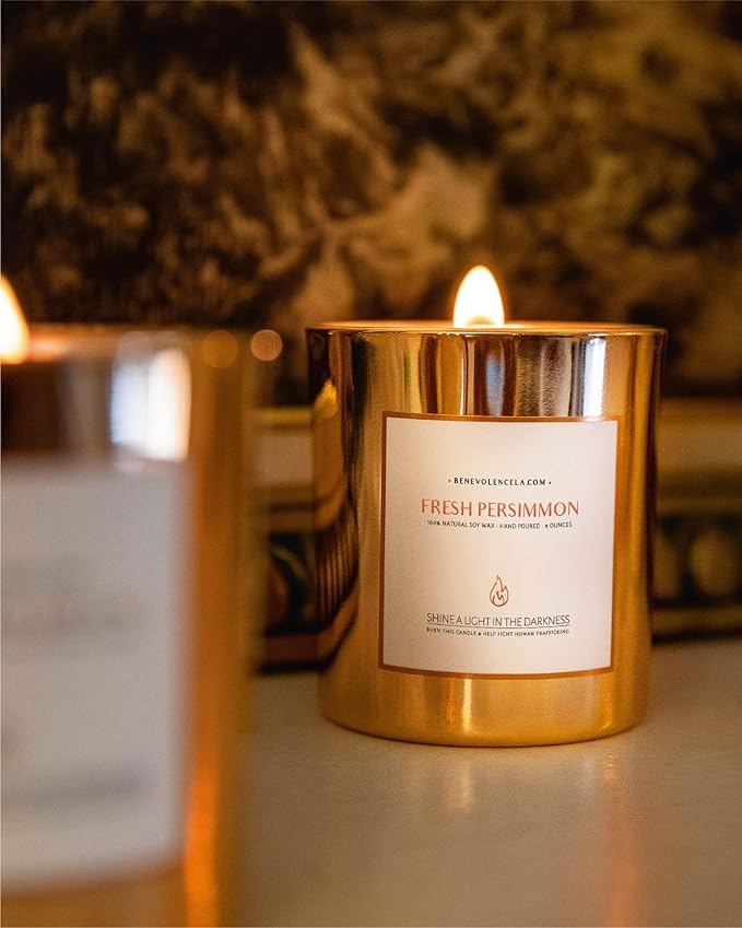 Benevolence LA Fresh Persimmon Wood Wick Candles | Soy Scented Christmas Candles for Home | Holiday Candle Gifts for Women and Men | Home Fragrance | Aromatherapy | 8oz, 45 Hour Burn