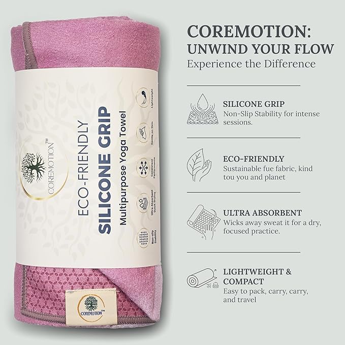Non Slip Hot Yoga Mat Towel for Yoga | Machine Washable Yoga Towel with Silicone Grip, Quick Drying & Super Absorbent | Multi-Purpose Performance Mat 26.5'' x 72'' | Perfect Yoga Gift for Women & Men