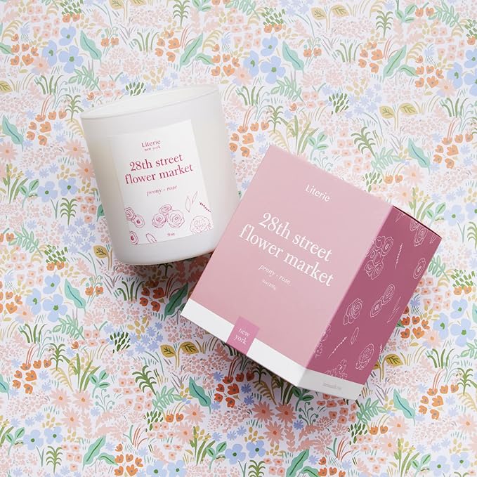 Literie NYC Inspired Scented Candle: 28th Street Flower Market - Peony & Rose Scent, 9oz, 50 Hour Burn, Vegan Soy & Coconut Blend Candle for Home Decor, Gift for Women & Men